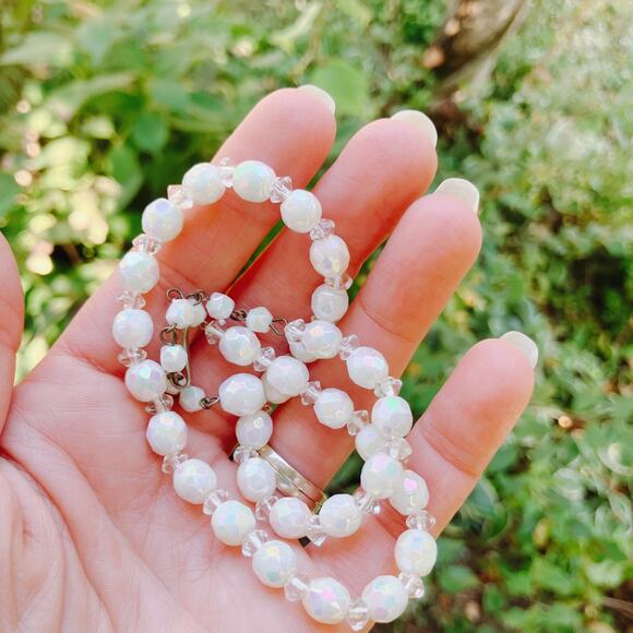 Vintage 1950s West Germany AB Glass Bead Necklace Mid Century 16" Elegant Choker - Picture 2 of 12